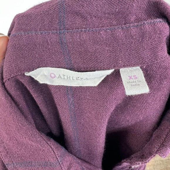 Athleta Heat Tech Flannel Button Down Shirt XS Maroon Windowpane Plaid - Picture 6 of 11